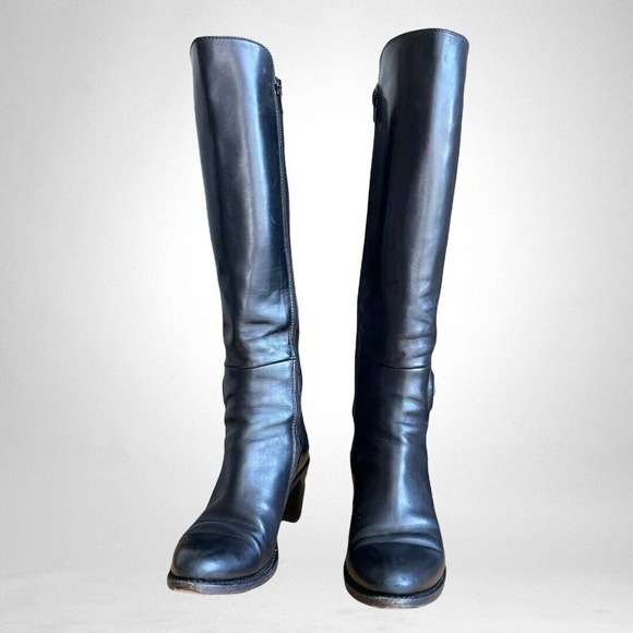 AGL Atillio Leombruni tall black leather heeled boot size 6.5 36.5 Made in Italy - Picture 1 of 11